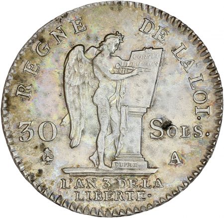 France Louis XVI, Convention - 30 Sols Argent au Génie - 1791 A Paris