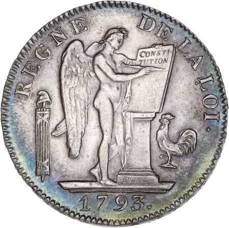 France Louis XVI, Convention - 6 Livres Argent au Génie - 1793 A Paris