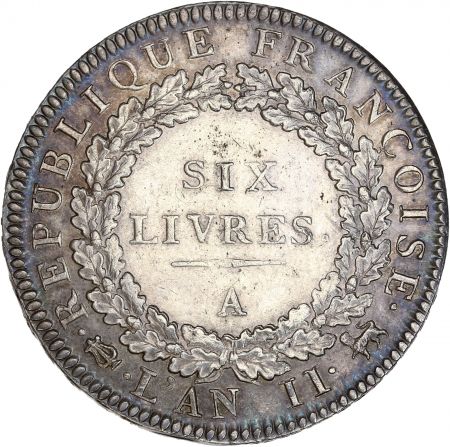 France Louis XVI, Convention - 6 Livres Argent au Génie - 1793 A Paris