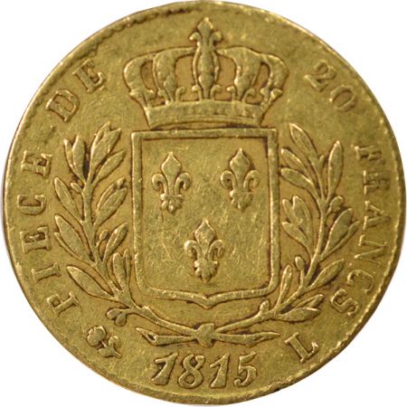 France Louis XVIII - 20 Francs Or, Buste Habillé - 1815 L Bayonne