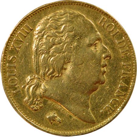 France Louis XVIII - 20 Francs Or, Tête nue - 1817 Q Perpignan