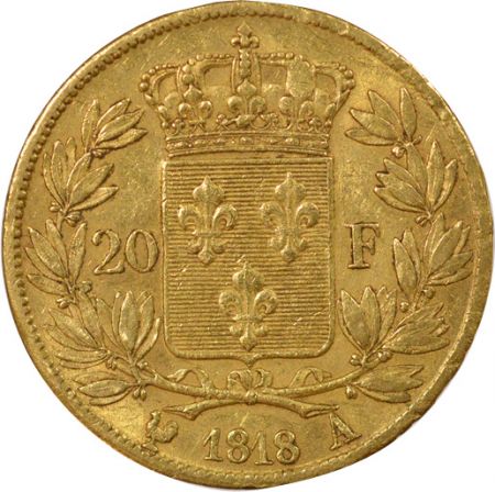 France Louis XVIII - 20 Francs Or, Tête nue - 1818 A Paris