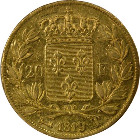 France Louis XVIII - 20 Francs Or, Tête nue - 1819 T Nantes