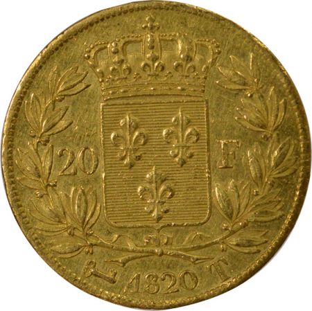 France Louis XVIII - 20 Francs Or, Tête nue - 1820 T Nantes