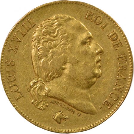 France Louis XVIII - 40 Francs Or, Buste Habillé - 1818 W Lille