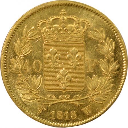 France Louis XVIII - 40 Francs Or, Buste Habillé - 1818 W Lille