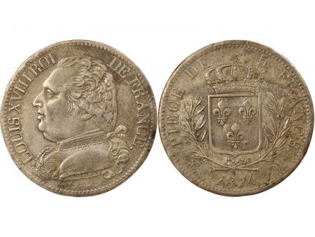 France Louis XVIII - 5 Francs Argent, Buste Habillé - 1814 M Toulouse