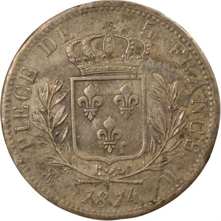 France Louis XVIII - 5 Francs Argent, Buste Habillé - 1814 M Toulouse