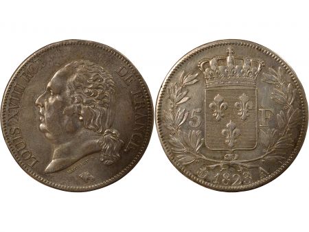 France Louis XVIII - 5 Francs Argent, tête nue - 1823 A Paris