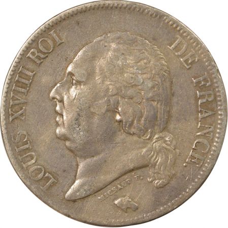 France Louis XVIII - 5 Francs Argent, Tête nue - 1824 W Lille