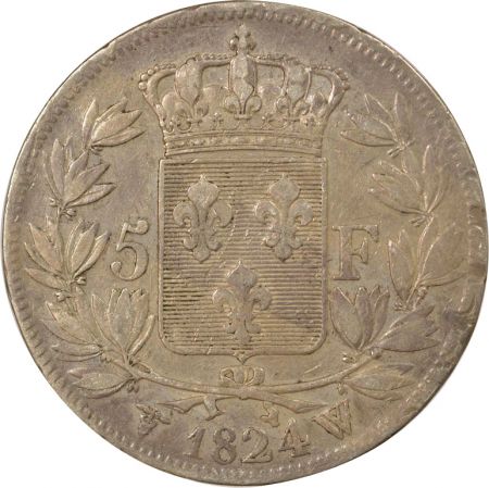 France Louis XVIII - 5 Francs Argent, Tête nue - 1824 W Lille