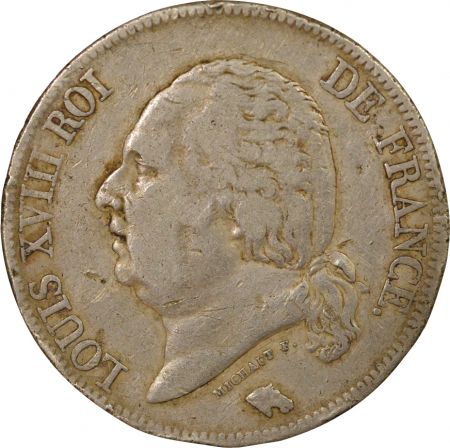 France Louis XVIII - 5 Francs Argent, Tête nue - 1824 W Lille