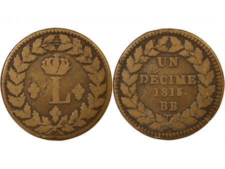 France Louis XVIII - Décime, Siège de Strasbourg 1815 BB Avec points