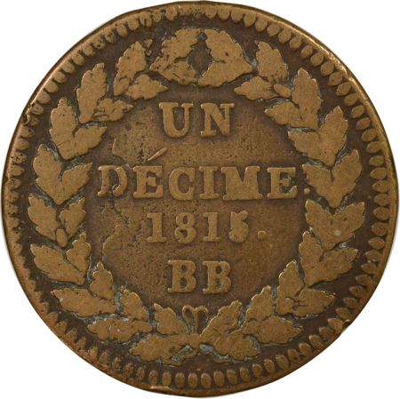 France Louis XVIII - Décime, Siège de Strasbourg 1815 BB Avec points