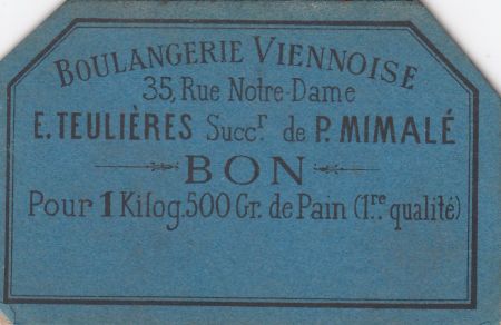 France M. Teulières - Boulangerie Paris Bon pour 1.5 kilog de pain 1ère qualité. - TTB