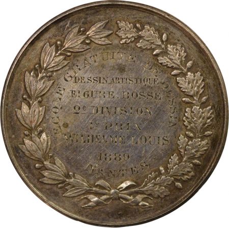 France Nantes, Ecole Gratuite de Dessin - Médaille Argent, 1er Prix - 1889