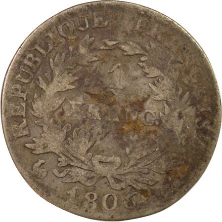 France Napoléon I - 1 Franc Argent, République, Calendrier Grégorien - 1806 A Paris