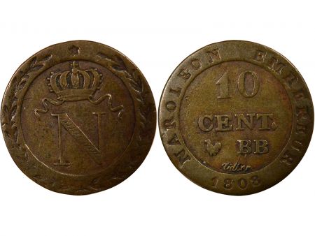 France Napoléon I - 10 Centimes contrefait - 1808 BB Strasbourg