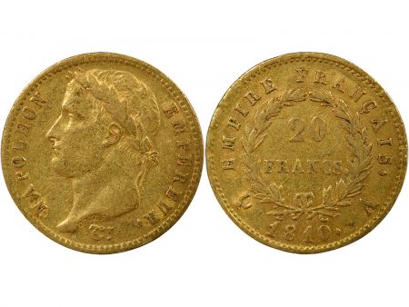 France Napoléon I - 20 Francs Or, Tête laurée, Empire - 1810 A Paris