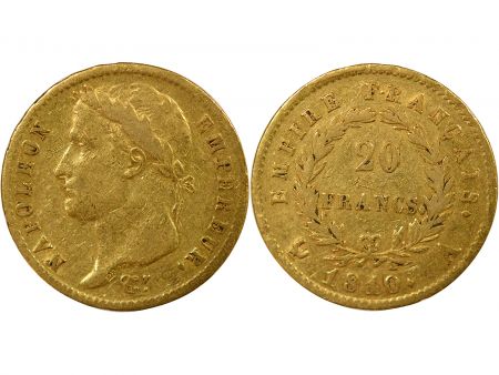 France Napoléon I - 20 Francs Or, Tête laurée, Empire - 1810 A Paris