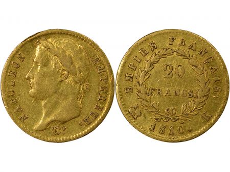 France Napoléon I - 20 Francs Or, Tête laurée, Empire - 1810 K Bordeaux