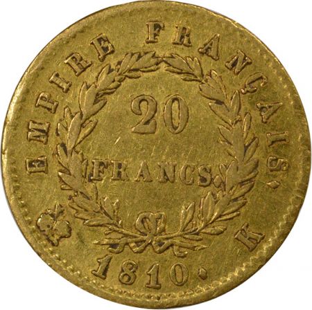 France Napoléon I - 20 Francs Or, Tête laurée, Empire - 1810 K Bordeaux