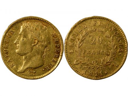 France Napoléon I - 20 Francs Or, Tête laurée, Empire - 1811 U Turin