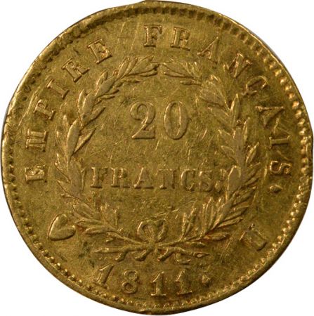 France Napoléon I - 20 Francs Or, Tête laurée, Empire - 1811 U Turin