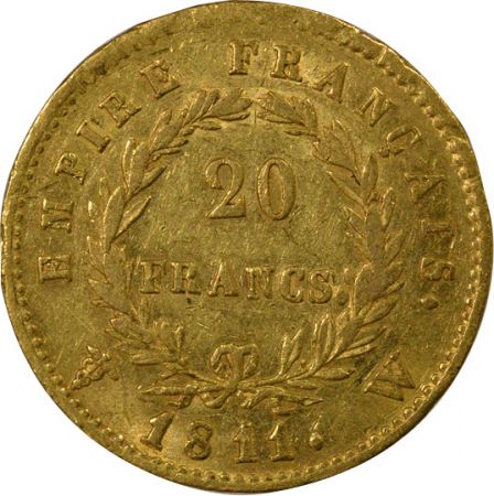 France Napoléon I - 20 Francs Or, Tête laurée, Empire - 1811 W Lille