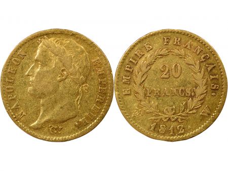 France Napoléon I - 20 Francs Or, Tête laurée, Empire - 1812 W Lille