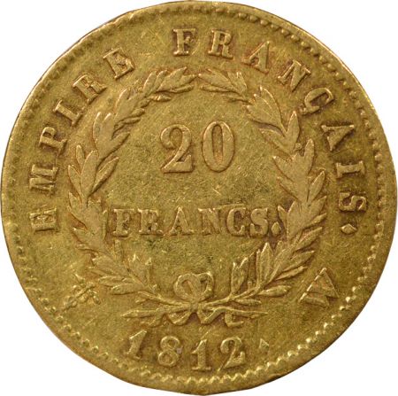 France Napoléon I - 20 Francs Or, Tête laurée, Empire - 1812 W Lille