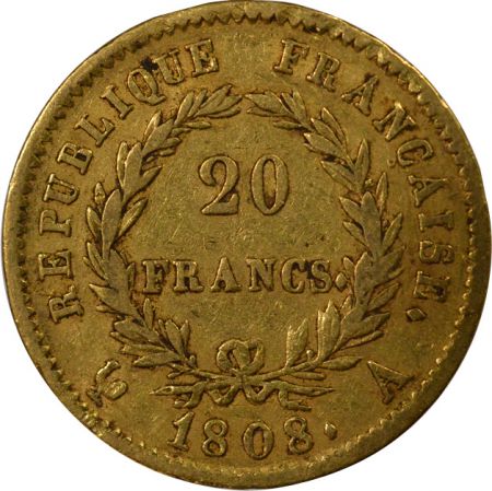 France Napoléon I - 20 Francs Or, Tête laurée, République - 1808 A Paris