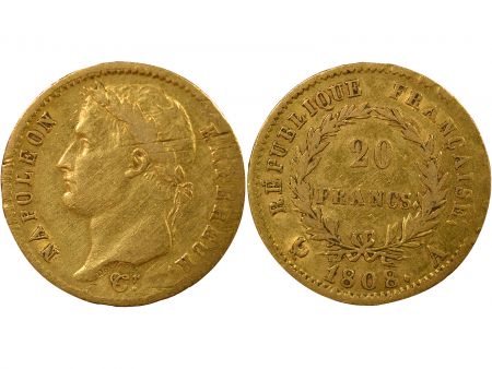 France Napoléon I - 20 Francs Or, Tête laurée, République - 1808 A Paris