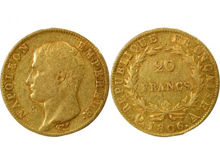 France Napoléon I - 20 Francs Or, Tête nue, Cal. Grég. - 1806 A Paris