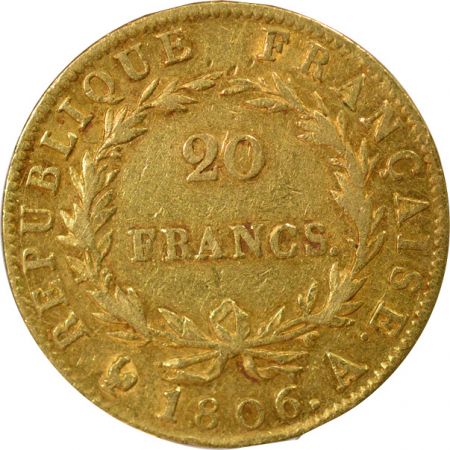 France Napoléon I - 20 Francs Or, Tête nue, Cal. Grég. - 1806 A Paris