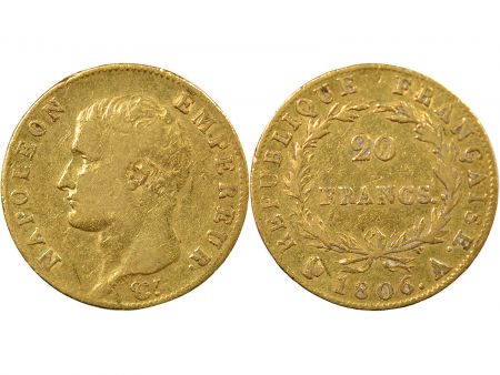 France Napoléon I - 20 Francs Or, Tête nue, Empire - 1806 A Paris