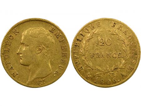 France Napoléon I - 20 Francs Or, Tête nue, Empire - 1806 A Paris