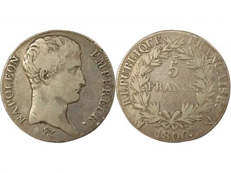 France Napoléon I - 5 Francs Argent, République, Calendrier Grégorien - 1806 Q Perpignan