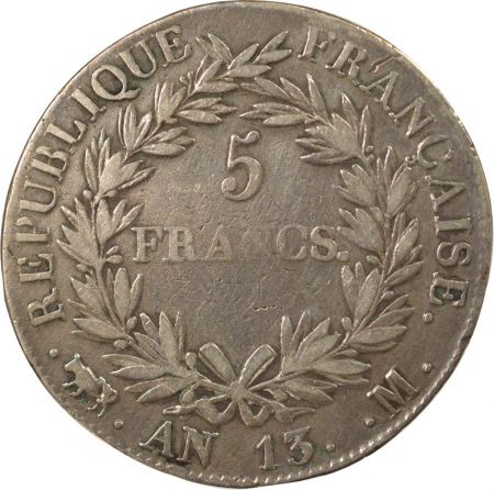 France Napoléon I - 5 Francs Argent, République, Calendrier Révolutionnaire - An 13 M Toulouse