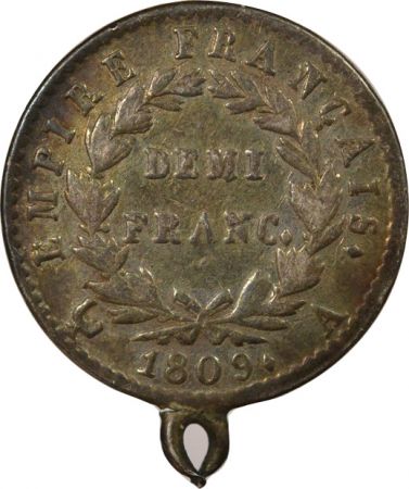 France Napoléon I - Demi Franc Argent, Empire - 1809 A Paris, Monté