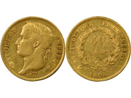 France Napoléon Ier - 40 Francs Or, Tête laurée, République - 1808 A Paris