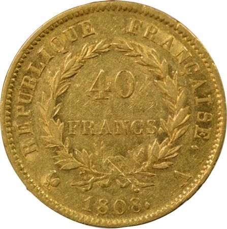 France Napoléon Ier - 40 Francs Or, Tête laurée, République - 1808 A Paris