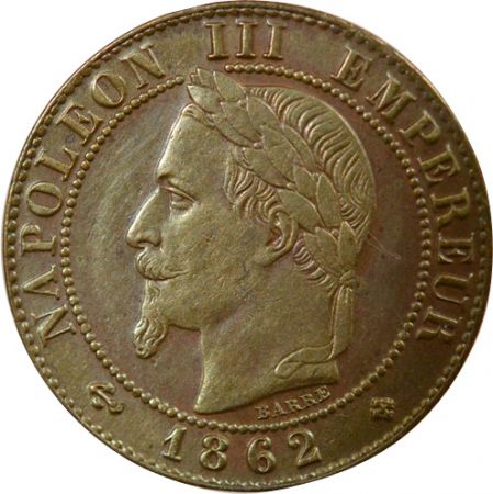 France Napoléon III - 1 Centime, Tête laurée - 1862 Grand BB Strasbourg