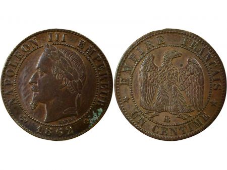 France Napoléon III - 1 Centime, Tête laurée - 1862 Petit BB Strasbourg