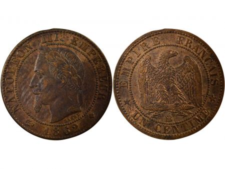 France Napoléon III - 1 Centime, Tête laurée - 1862 Petit BB Strasbourg