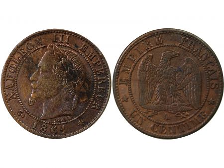 France NAPOLEON III - 1 CENTIME TETE LAUREE - 1861 A PARIS