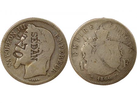 France Napoléon III - 1 Franc Argent, Tête laurée, SEDAN - 1866 A Paris