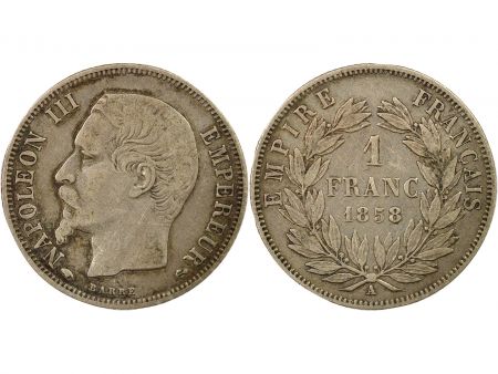 France Napoléon III - 1 Franc Argent, Tête nue - 1858 A Paris