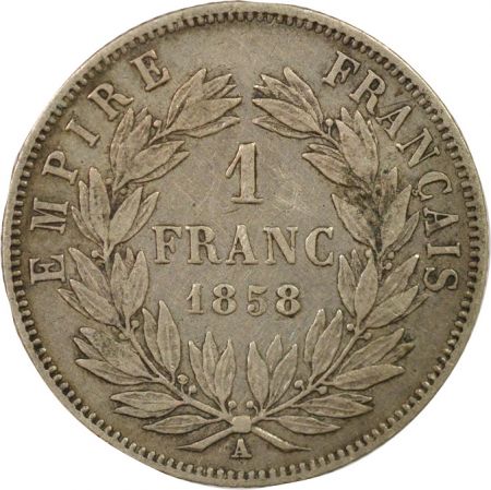 France Napoléon III - 1 Franc Argent, Tête nue - 1858 A Paris