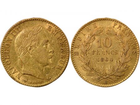 France Napoléon III - 10 Francs Or, Tête laurée - 1864 Grand BB Strabsourg